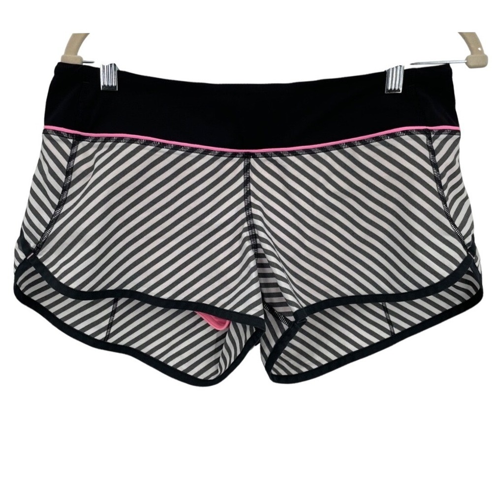 Lululemon Speed Short Women Size 8 Black White Striped Pink Trim Running Shorts